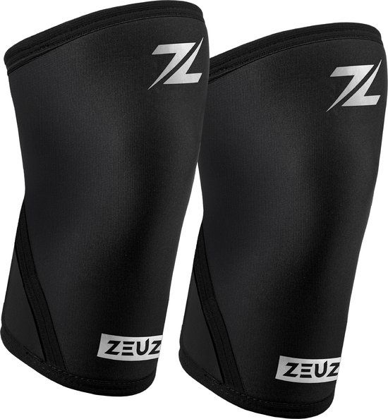 ZEUZ Powerlifting Knie Brace - 7mm - Zwart & Zilver - Maat M - 2 Stuks