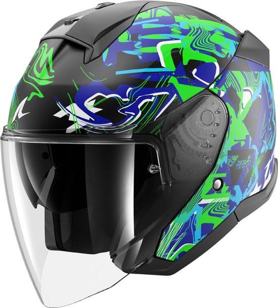 Shark Skwal Jet Pranz Mat Zwart Groen Blauw KGB - Helm