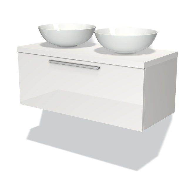 Maxaro Badkamermeubel Modulo Plato 100cm Hoogglans Wit 1 Lade Vlak Mat Wit Blad