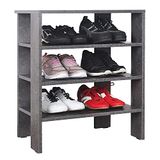 RICOO Schoenenrek smal en hoog 70 x 55 x 32 cm staand rek geperst hout betonlook grijs WM039-BG schoenenstandaard met 3 niveaus schoenenkast open schoenenrek voor hal en schoenen