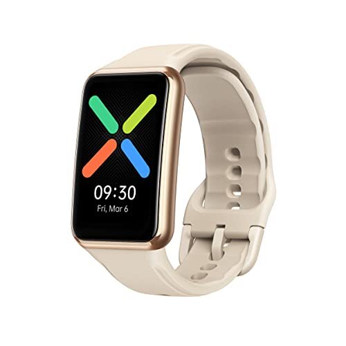 OPPO Watch-Free Amoled-display, 1,4 inch, uniseks, slaap- en passe-tracker, SpO2 en snurken, 128 MB opslagruimte, verwisselbare armband, looptijd 14 jaar, beige