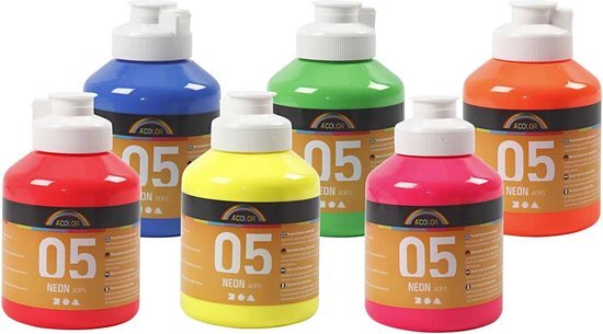 Acolor acrylverf 6 x 500 ml neon kleuren