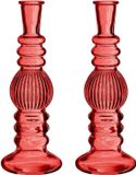 Merkloos Ideas 4 Seasons Bloemenvaas Florence - 2x - koraal rood glas - ribbel - D8,5 x H23 cm