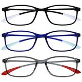 Opulize Ice 3 Stuks Super Lichtgewicht Leesbril Zwart Blauw Grijs Vrouwen Mannen RRR61-137 +2,00