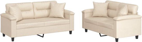 VidaXL 2-delige Loungeset met kussens microvezelstof beige