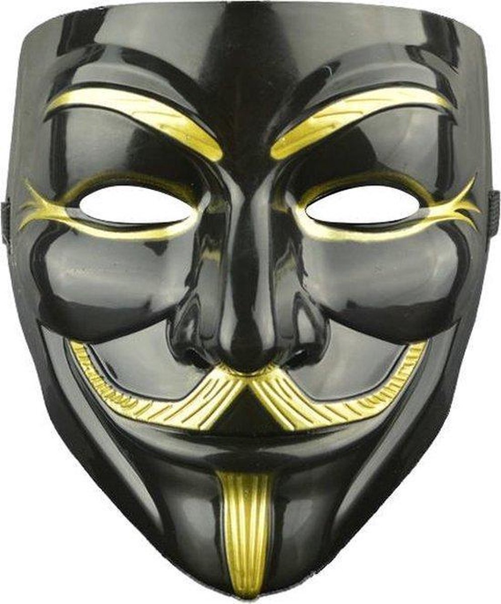 Tecqx Anonymous Masker - Zwart - Goud - Vendetta - Guy Fawkes - Leuk voor Halloween - Verkleedpartijtje - 2 stuks