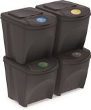 Prosperplast Set van 4x kunststof afvalscheidingsbakken antraciet/donkergrijs van 25 liter