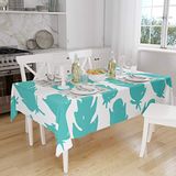 Bonamaison Tafelkleed, Anti-Mold, Sneldrogend, Waterdicht, 100% Polyester Tafellaken, Turkoois, wit, 140 x 160 Cm