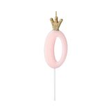 Cijferkaars 0 voor verjaardagstaart, roze kaars met gouden glitterkroon voor meisjes, babyshower, feest, geboorte, genderreveal party, trouwdag