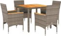vidaXL 5-delige tuinset met kussens, grijs, polyrotan, acaciahout