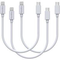 Phonillico® Lot 3 kabels 20 cm USB-C Lightning-oplader wit voor iPhone 14 / 13 / 12 / 11 / SE / X / XR / 7 / 8 / 6 / 5 / AirPods