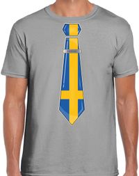 Bellatio Decorations Verkleed shirt voor heren - stropdas Zweden - grijs - supporter - themafeest M