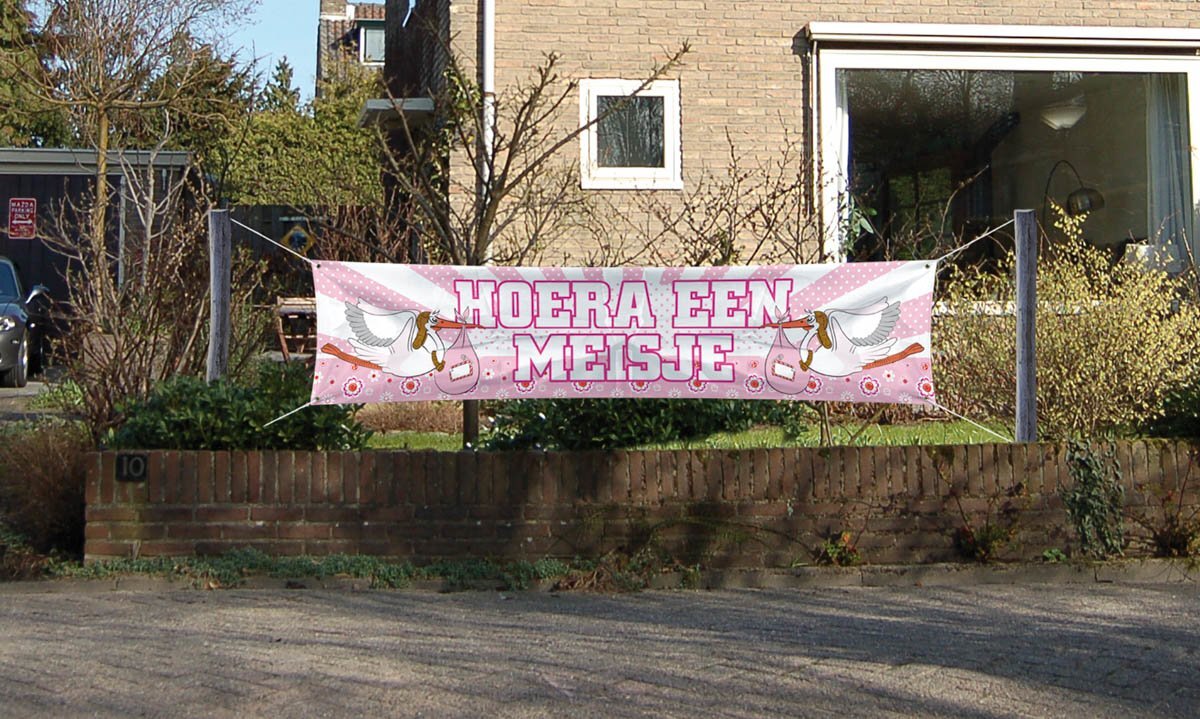 Folat Roze spandoek geboorte meisje - Hoera een meisje - 180x40cm