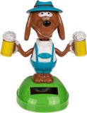 Out of the Blue Solar bewegend figuur/beestje - Bierhond - bierpullen - blauw - kunststof - 11 cm