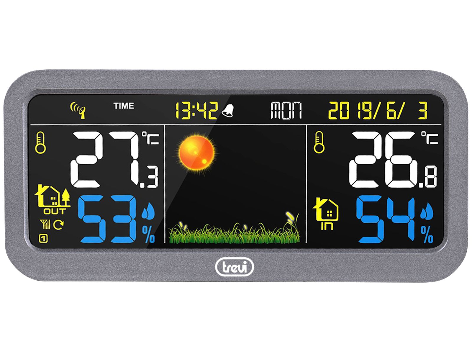 Trevi ME 3P20 RC Grijs Weerstation met Buitensensor - LCD Display - Draadloos - Alarm - Weersvoorspelling