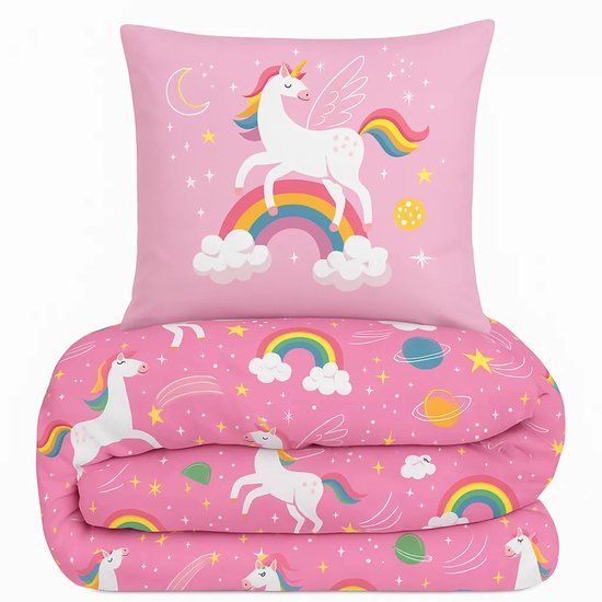 Good Morning All-in One Lazy Kinderdekbed Unicorn Roze 140 x 200 cm