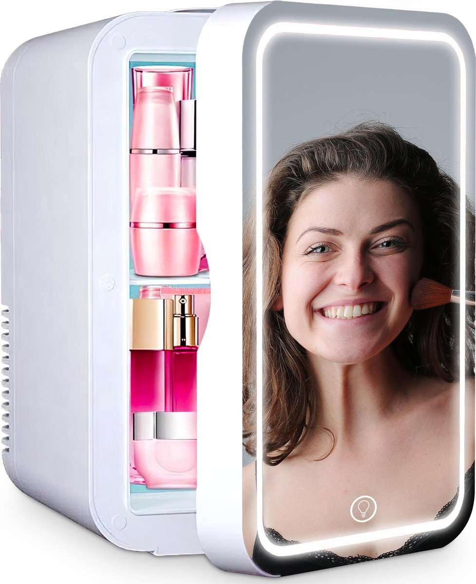 Goliving Skincare Fridge - Make-up koelkast - Beauty Koelkast - Mini-koelkast met spiegel en verlichting - Mini fridge wit