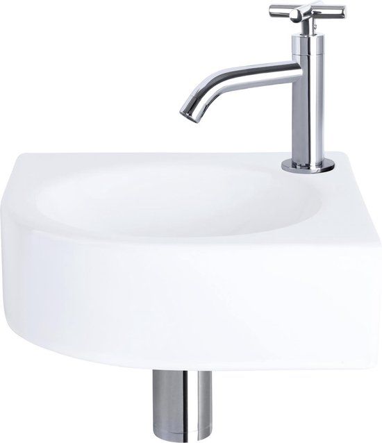 Differnz Cleo Fonteinset - 30x30cm - Wit - Keramiek - Gebogen Kraan - Chroom