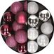 Billiet - Vanlaere 24x stuks boules de Noël en plastique mélange aubergine et argent 6 cm