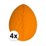Merkloos / Sans marque 4x Decoratie paasei oranje 10 cm - Paasversiering / Paasdecoratie
