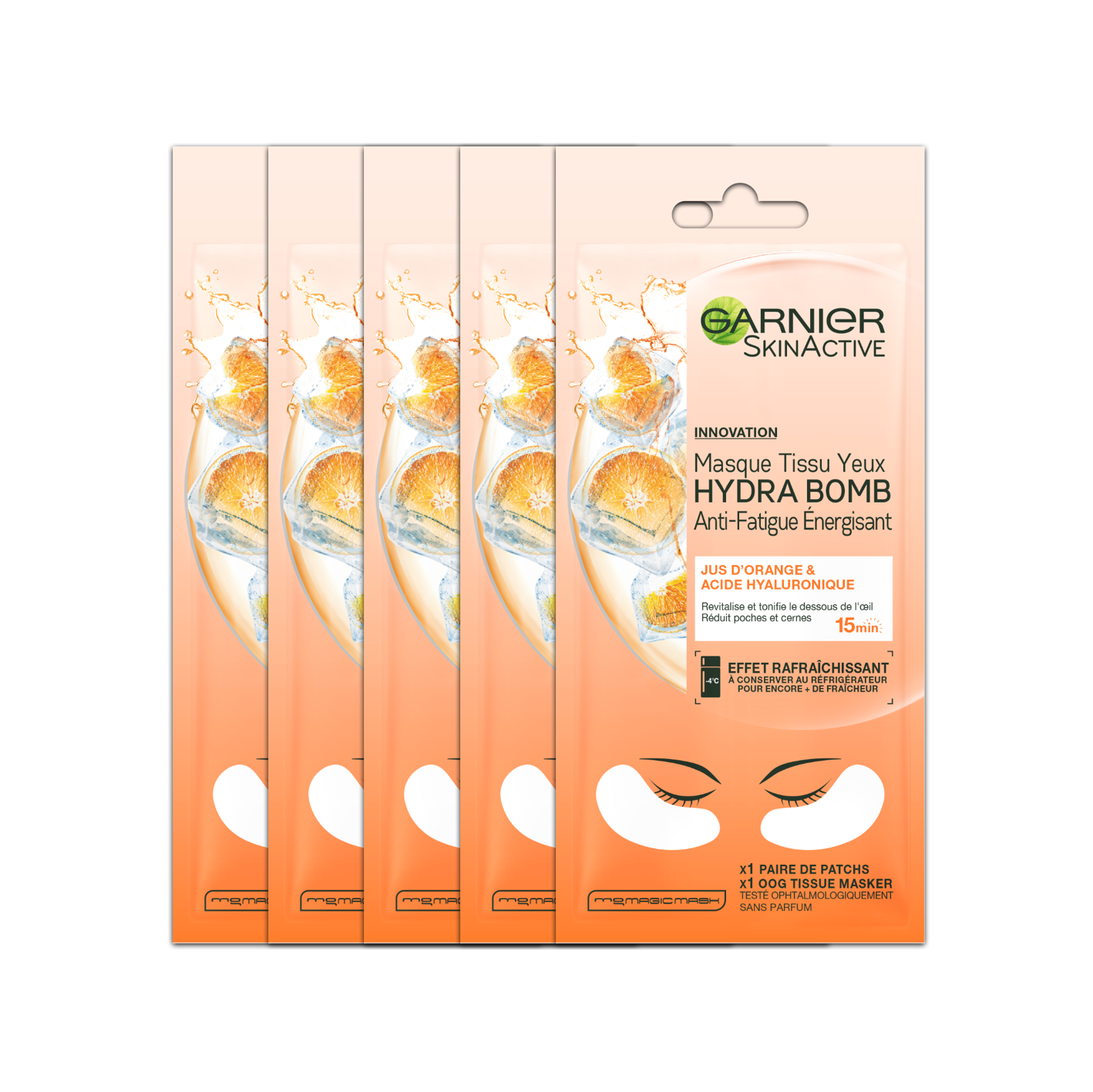 Garnier Skinactive Face Sheet Oogmasker - Sinaasappelsap en Hyaluronzuur - 20 stuks - Voordeelverpakking