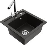 Mexen Vito granieten spoelbak met 1 bak en Duero keukenkraan, zwart/goud metallic
