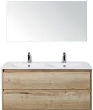 BES LED Porto Badmeubelset 120 cm - 2 Laden Natuur Eiken - Keramische Wastafel Wit Slim met Spiegel