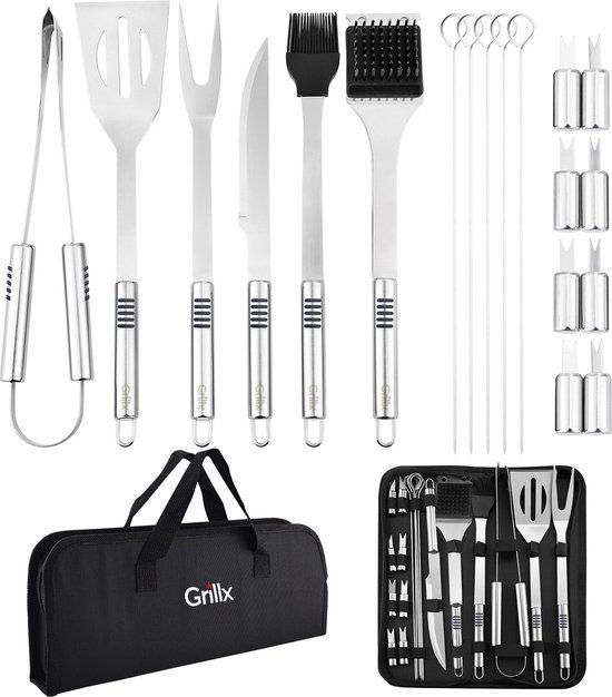 GrillX Barbecue Gereedschap Set - 19-delig - Inclusief Luxe Draagtas - Kamado BBQ Accessoires - Gereedschapset