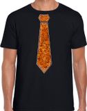 Bellatio Decorations Verkleed shirt heren - stropdas paillet oranje - zwart - carnaval - foute party XL