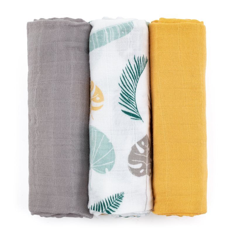 Petite&Mars Moussy Petite&Mars, Pucktuch + Nuscheli, Moussy Cloth Diapers in Ochre Leaves - 68 x 68 cm, 3 pcs (68 x 68 cm)