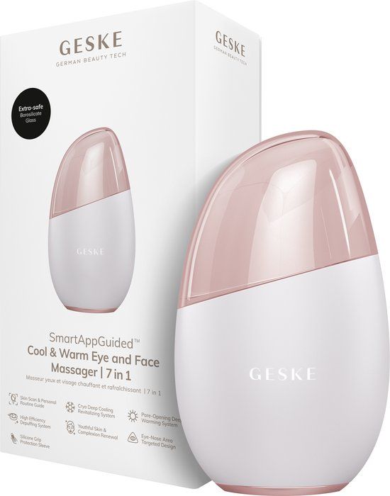 GESKE SmartAppGuided™ Cool & Warm Eye & Face Massager | 7 in 1 | Multi-stimulator | Gezicht & nek | Batterijloos koelen en warmen | Verstevigt en ontspant | Eye-Nose Area Targeted Design