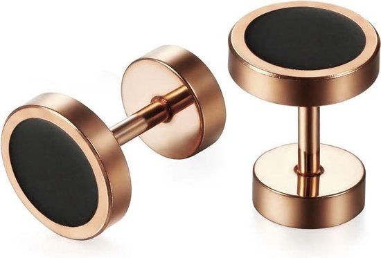 Mendes heren oorbellen edelstaal Barbell Rose Black