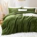 Lanqinglv Pluche beddengoed, 135 x 200 cm, groen-wit, kunstbont, wollig, winterbeddengoed, warm, behaaglijk, flanel, fleece, effen, dekbedovertrek met ritssluiting en 1 kussensloop 80 x 80 cm