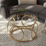 STILVORA Ronde Glazen Salontafel - Met Gouden Metalen Onderstel En 6 Mm Veiligheidsglas - Modern Voor Woonkamer En Kantoor - 80 X 80 X 45 Cm