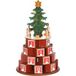Calendrier de l'Avent cône de Noël avec motifs thématiques et 10 lumières LED, 22 x 22 x 35 cm, contreplaqué, rouge, vert et jaune