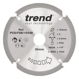 Trend PCD cirkelzaagblad van vezelcement, diameter 184 mm, boring 30 mm, 4 tanden, zaaglijn 2,2 mm, haak +12°, PCD, grove afwerking, PCD/FSB/1844B