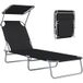 Transat bain de soleil pliable chaise longue pliante grand confort dossier inclinable multi-positions et pare-soleil réglable dim. 187l x 58l x 36h cm noir