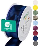Halbach Seidenbänder Premium cadeaulint met draadrand, breedte 40 mm, lengte 25 m, Öko-Tex 100 gecertificeerd lint, taftband, made in Germany, kleur: donkerblauw