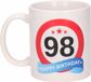Bellatio Decorations Beallatio Decorations - 98 jaar Verjaardag koffiemok - cadeau beker - stopbord print met happy birthday - 300 ml - keramiek - wit