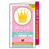 Kaarthouder It's a girl Kaarthouder Gefeliciteerd geboorte baby meisje prinses rits dag maand geboortejaar 2023 2024 2025 2026 2027 roze envelop 12 x 17,5 cm kroon Welkom 66-1031-B