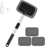 Unyqoos® Brosse de lavage télescopique pour voiture avec tête rotative et quatre housses en microfibre