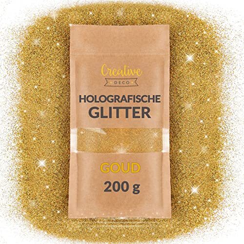 Creative Deco 200g Goud Glitter voor Ambachten Handwerk het Schilderen van Muren | Holografische Gouden Glitter | het Versieren | Ultrafijne 0,2mm | Toevoeging voor Nagellak, Epoxy-hars en Muur