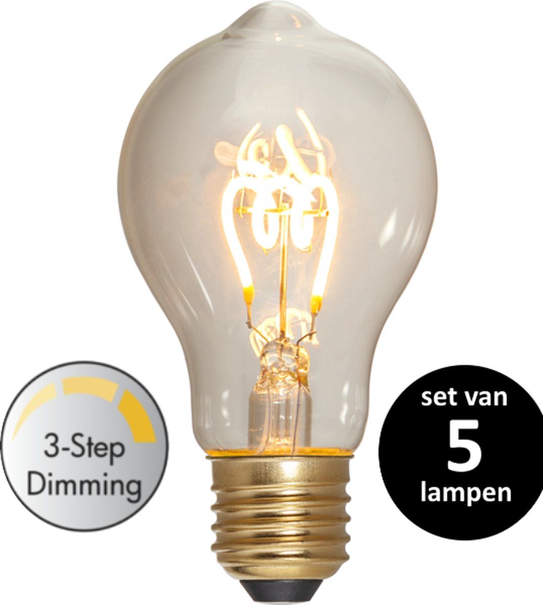 Star Trading LED Peertje E27 - 3 standen lamp - Super Warm Wit - 4 Watt - Set van 5