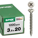 SPAX Vis universelle, 3,5 x 20 mm, 1000 pièces, filetage intégral, tête lentille, cruciforme Z2, 4CUT, nickelé