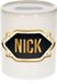 Bellatio Decorations Shoppartners Bv Spaarpot met voornaam Nick - wit - met goud/zwart embleem - 8 x 9 cm - keramiek - met afsluitdop - cadeau verjaardag