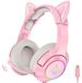 Casque de jeu - Filaire - Rose - Avec oreilles de chat amovibles - Pour le jeu et la communication en ligne