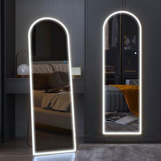 SensaHome Staande Spiegel Oval - Met Led Verlichting - Frameloos - Passpiegel - Spiegel Zonder Lijst - Dimbaar - 50x160cm
