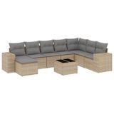 vidaXL 9-delige Loungeset met kussens, polyrattan, beige