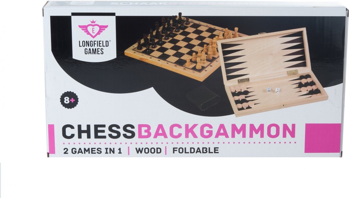 Longfield Houten Schaakspel en Backgammon spel in 1 - tweezijdig Speelbord 29x29 cm - Koningshoogte 60 mm