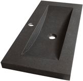 Brauer Magma Wastafel Ondiep - 80 cm - met 1 Spoelbak en 1 Kraangat - Natuursteen Basalt Antraciet